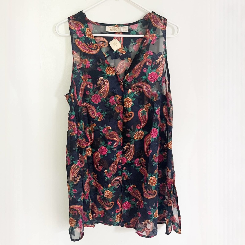 *NWT* Victorias Secret Gold Label 1990s Sheer Paisley Top M/L